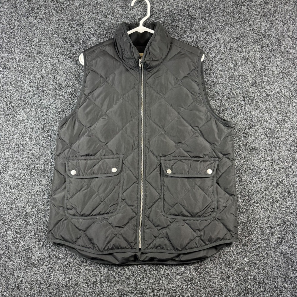 Woolrich Mens‎ XL Black Quilted Down Vest Full Zip Pockets HLJ0116S